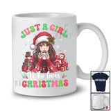 Just A Girl Who Loves Christmas; Adorable X-mas Girl Women Drink Coffee; Groovy Family T-Shirt