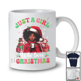 Just A Girl Who Loves Christmas; Adorable X-mas Little Afro Women Drink Coffee; Groovy Family T-Shirt