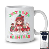 Just A Girl Who Loves Christmas; Adorable X-mas Little Girl Women Drink Coffee; Groovy Family T-Shirt