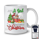 Just A Girl Who Loves Christmas; Humorous Santa Coffee Snowing Around; Coffee Lover T-Shirt