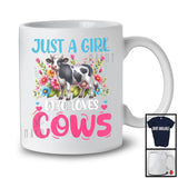 Just A Girl Who Loves Cows; Adorable Flowers Floral Farm Animals Lover; Farmer Group T-Shirt