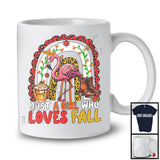 Just A Girl Who Loves Fall; Awesome Thanksgiving Autumn Leopard Rainbow Flamingo; Family T-Shirt