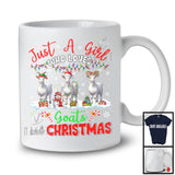 Just A Girl Who Loves Goats And Christmas; Awesome X-mas Lights Goat; Farmer Farm Animals T-Shirt