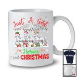 Just A Girl Who Loves Horses And Christmas; Awesome X-mas Lights Horse; Farmer Farm Animals T-Shirt