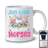 Just A Girl Who Loves Horses; Adorable Flowers Floral Farm Animals Lover; Farmer Group T-Shirt