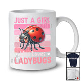 Just A Girl Who Loves Ladybugs, Humorous Summer Pink Retro Flowers Ladybugs, Insects Lover T-Shirt