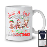 Just A Girl Who Loves Pigs And Christmas; Awesome X-mas Lights Pig; Farmer Farm Animals T-Shirt