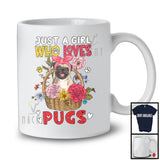 Just A Girl Who Loves Pugs; Adorable Dog In Floral Flowers Basket; Family Group T-Shirt