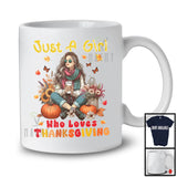 Just A Girl Who Loves Thanksgiving; Adorable Fall Pumpkin Flowers Women Girls; Family Group T-Shirt