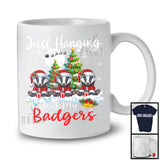 Just Hanging With My Badgers; Adorable Christmas Three Santa Elf Badgers; Animal Lover T-Shirt