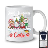 Just Hanging With My Cats; Adorable Christmas Tree Snowing; X-mas Animal Lover T-Shirt