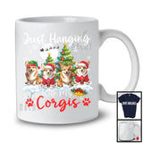 Just Hanging With My Corgis; Adorable Christmas Tree Snowing; X-mas Animal Lover T-Shirt