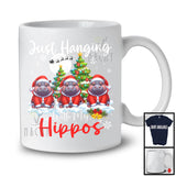 Just Hanging With My Hippos; Adorable Christmas Three Santa Elf Hippos; Animal Lover T-Shirt