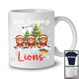 Just Hanging With My Lions; Adorable Christmas Three Santa Elf Lions; Animal Lover T-Shirt