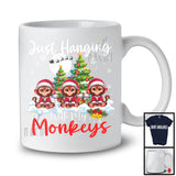 Just Hanging With My Monkeys; Adorable Christmas Three Santa Elf Monkeys; Animal Lover T-Shirt