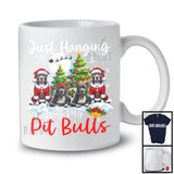 Just Hanging With My Pit Bulls; Adorable Christmas Tree Snowing; X-mas Animal Lover T-Shirt