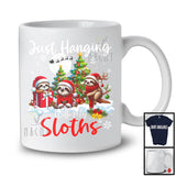 Just Hanging With My Sloths; Adorable Christmas Three Santa Elf Sloths; Animal Lover T-Shirt