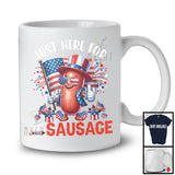 Just Here For The Sausage, Awesome 4th Of July American Flag Fireworks, Patriotic Food Lover T-Shirt