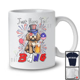 Just Here To Bang, Adorable 4th Of July American Flag Cockapoo Drinking Beer, Drunker Patriotic T-Shirt