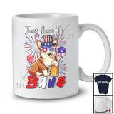 Just Here To Bang, Adorable 4th Of July American Flag Corgi Drinking Beer, Drunker Patriotic T-Shirt