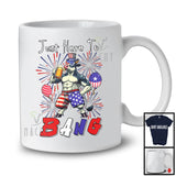 Just Here To Bang, Adorable 4th Of July American Flag Cow Drinking Beer, Drunker Patriotic T-Shirt