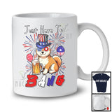 Just Here To Bang, Adorable 4th Of July American Flag Shiba Inu Drinking Beer, Drunker Patriotic T-Shirt