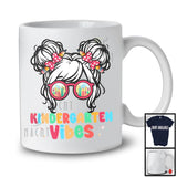 Kindergarten Vibes, Adorable Back To School Messy Bun Hair Girl Sunglasses, Students Group T-Shirt