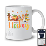 LOVE Hockey; Adorable Thanksgiving Plaid Pumpkin Fall; Matching Hockey Player Group T-Shirt