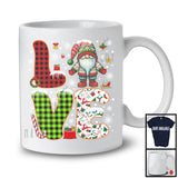 LOVE, Adorable Christmas Plaid Gnome Lover, X-mas Snowing Around Matching Family Group T-Shirt