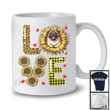 LOVE, Adorable Plaid Leopard Sunflower Flowers Pug Lover, Matching Family Group T-Shirt