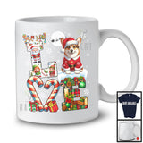 LOVE, Joyful Christmas Reindeer Santa Corgi Candy Cane, Plaid Snowing Animal Lover T-Shirt