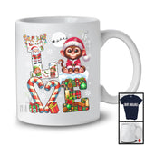 LOVE, Joyful Christmas Reindeer Santa Monkey Candy Cane, Plaid Snowing Animal Lover T-Shirt