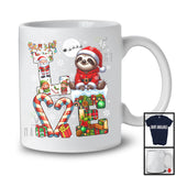 LOVE, Joyful Christmas Reindeer Santa Sloth Candy Cane, Plaid Snowing Animal Lover T-Shirt
