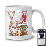 LOVE, Joyful Christmas Reindeer Santa Sphynx Candy Cane, Plaid Snowing Animal Lover T-Shirt
