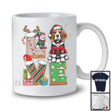 LOVE, Joyful Christmas Santa Beagle Owner Lover, X-mas Candy Cane Snowing Around T-Shirt