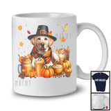 Labrador Retriever With Coffee Smoothie, Wonderful Thanksgiving Pumpkins Drinks Fall Leaves T-Shirt