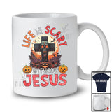 Life Is Scary Without Jesus; Creepy Halloween Costume Skull Cross Pumpkins; Family Group T-Shirt