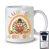 Little Miss Gobble; Adorable Thanksgiving Turkey Pumpkins; Fall Autumn Leaves Rainbow T-Shirt