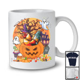 Lovely Chicken Witch Inside Pumpkin, Scary Halloween Moon, Matching Farmer Family Group T-Shirt