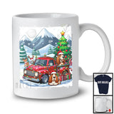 Lovely Santa Basset Hound With Red Pickup Truck; Cool Christmas Tree Lights; Winter Snowing T-Shirt