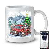 Lovely Santa Bearded Collie With Red Pickup Truck; Cool Christmas Tree Lights; Winter Snowing T-Shirt