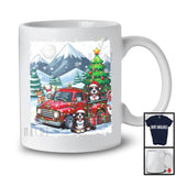 Lovely Santa Bernese Mountain With Red Pickup Truck; Cool Christmas Tree Lights; Winter Snowing T-Shirt