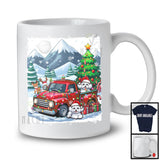 Lovely Santa Bichon Frise With Red Pickup Truck; Cool Christmas Tree Lights; Winter Snowing T-Shirt