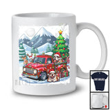 Lovely Santa Bulldog With Red Pickup Truck; Cool Christmas Tree Lights; Winter Snowing T-Shirt