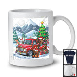 Lovely Santa Dachschhund With Red Pickup Truck; Cool Christmas Tree Lights; Winter Snowing T-Shirt