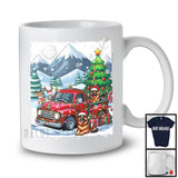 Lovely Santa German Shepherd With Red Pickup Truck; Cool Christmas Tree Lights; Winter Snowing T-Shirt