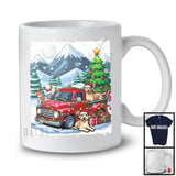 Lovely Santa Labrador Retriever With Red Pickup Truck; Cool Christmas Tree Lights; Snowing T-Shirt