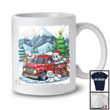 Lovely Santa Maltese Dog With Red Pickup Truck; Cool Christmas Tree Lights; Winter Snowing T-Shirt