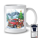 Lovely Santa Pekingese With Red Pickup Truck; Cool Christmas Tree Lights; Winter Snowing T-Shirt