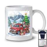 Lovely Santa Pit Bull With Red Pickup Truck; Cool Christmas Tree Lights; Winter Snowing T-Shirt